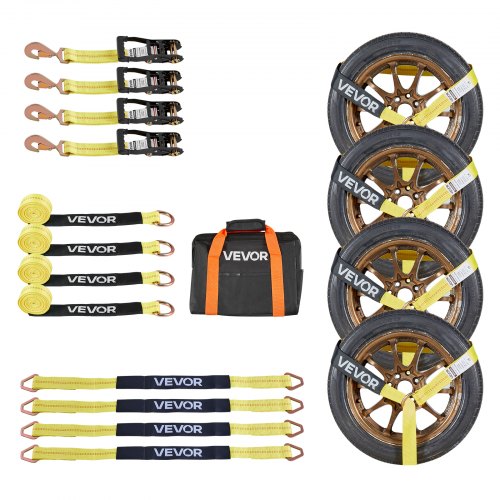 Wheel Chock Tie-Down Kit, Tire-Style Trailer Tie Down Strap, Car Tie Down Kit with Spring Hook, Break Strength 10009 lbs & Working Load 3333 lbs Motorcycle Tie-Down System for ATV, SUV, Trailer
