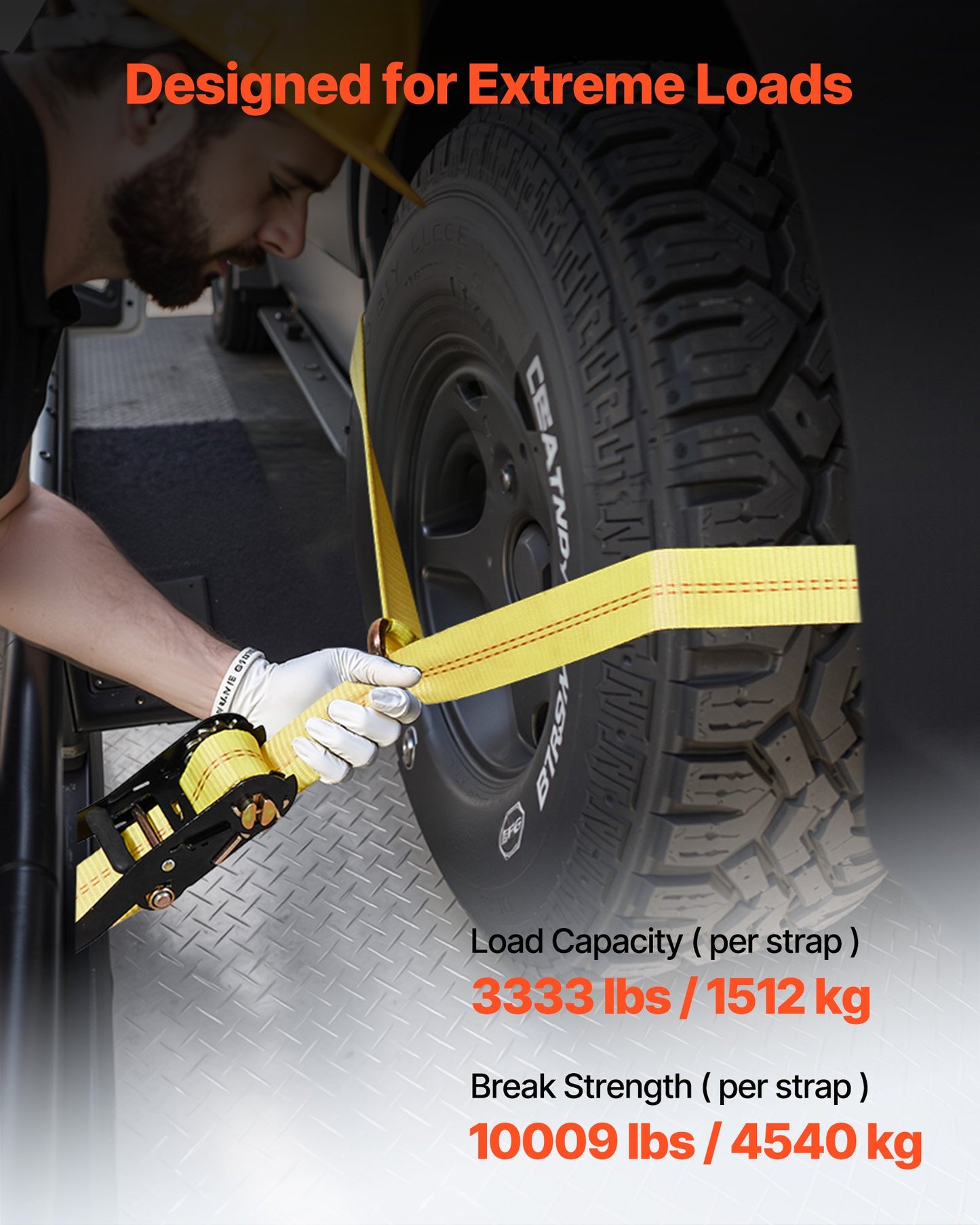 Wheel Chock Tie-Down Kit, Tire-Style Trailer Tie Down Strap, Car Tie Down Kit with Spring Hook, Break Strength 10009 lbs & Working Load 3333 lbs Motorcycle Tie-Down System for ATV, SUV, Trailer