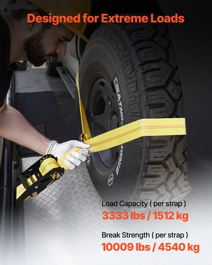 Wheel Chock Tie-Down Kit, Tire-Style Trailer Tie Down Strap, Car Tie Down Kit with Spring Hook, Break Strength 10009 lbs & Working Load 3333 lbs Motorcycle Tie-Down System for ATV, SUV, Trailer