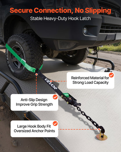 Wheel Chock Tie-Down Kit, Tire-Style Tow Dolly Strap, Car Tie Down Kit with Heavy-Duty Hook, Break Strength 10009 lbs & Working Load 3333 lbs Motorcycle Tie-Down System with O-Ring for ATV, SUV