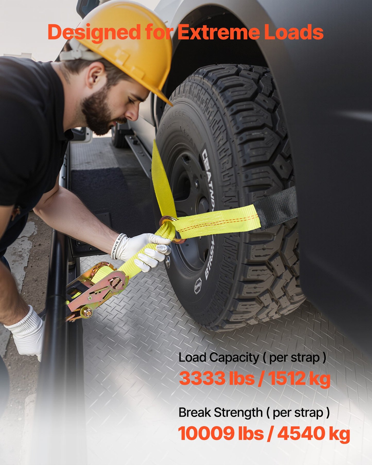 Wheel Chock Tie-Down Kit, Tire-Style Tow Dolly Strap, Car Tie Down Kit with Heavy-Duty Hook, Break Strength 10009 lbs & Working Load 3333 lbs Motorcycle Tie-Down System for ATV, SUV, Snowmobiles