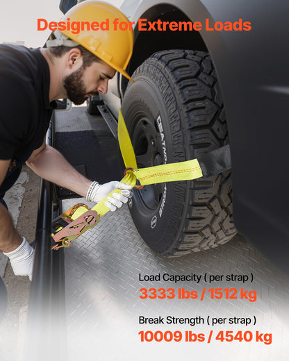 Wheel Chock Tie-Down Kit, Tire-Style Tow Dolly Strap, Car Tie Down Kit with Heavy-Duty Hook, Break Strength 10009 lbs & Working Load 3333 lbs Motorcycle Tie-Down System for ATV, SUV, Snowmobiles