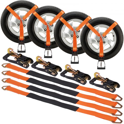 Ratchet Tie Down Straps Kit, 2" x 120" Tire Straps, 5512 LBS Working Load, 11023 LBS Breaking Strength, Car Tie Down Straps with Snap Hooks for Passenger Car, Truck, Trailer, 4-Pack