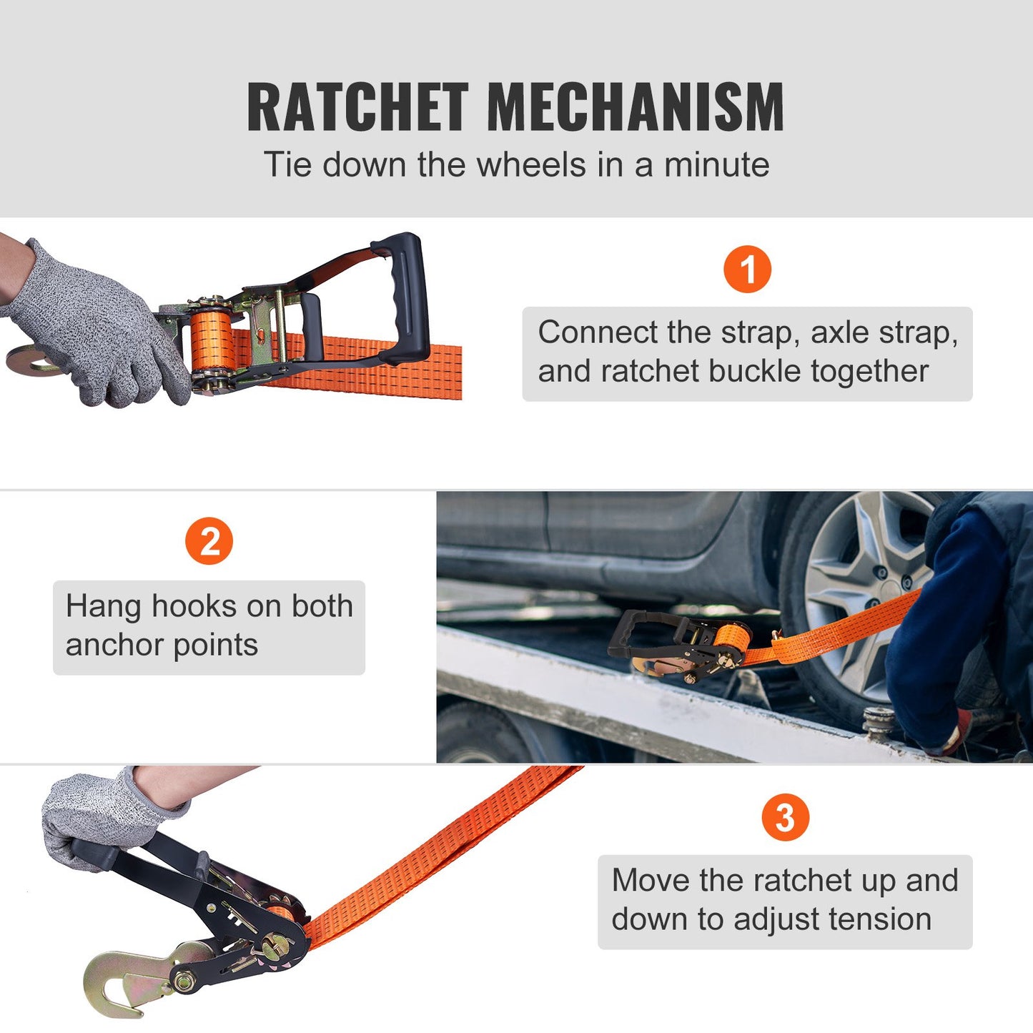 Ratchet Tie Down Straps Kit, 2" x 120" Tire Straps, 5512 LBS Working Load, 11023 LBS Breaking Strength, Car Tie Down Straps with Snap Hooks for Passenger Car, Truck, Trailer, 4-Pack