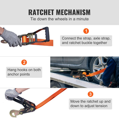 Ratchet Tie Down Straps Kit, 2" x 120" Tire Straps, 5512 LBS Working Load, 11023 LBS Breaking Strength, Car Tie Down Straps with Snap Hooks for Passenger Car, Truck, Trailer, 4-Pack