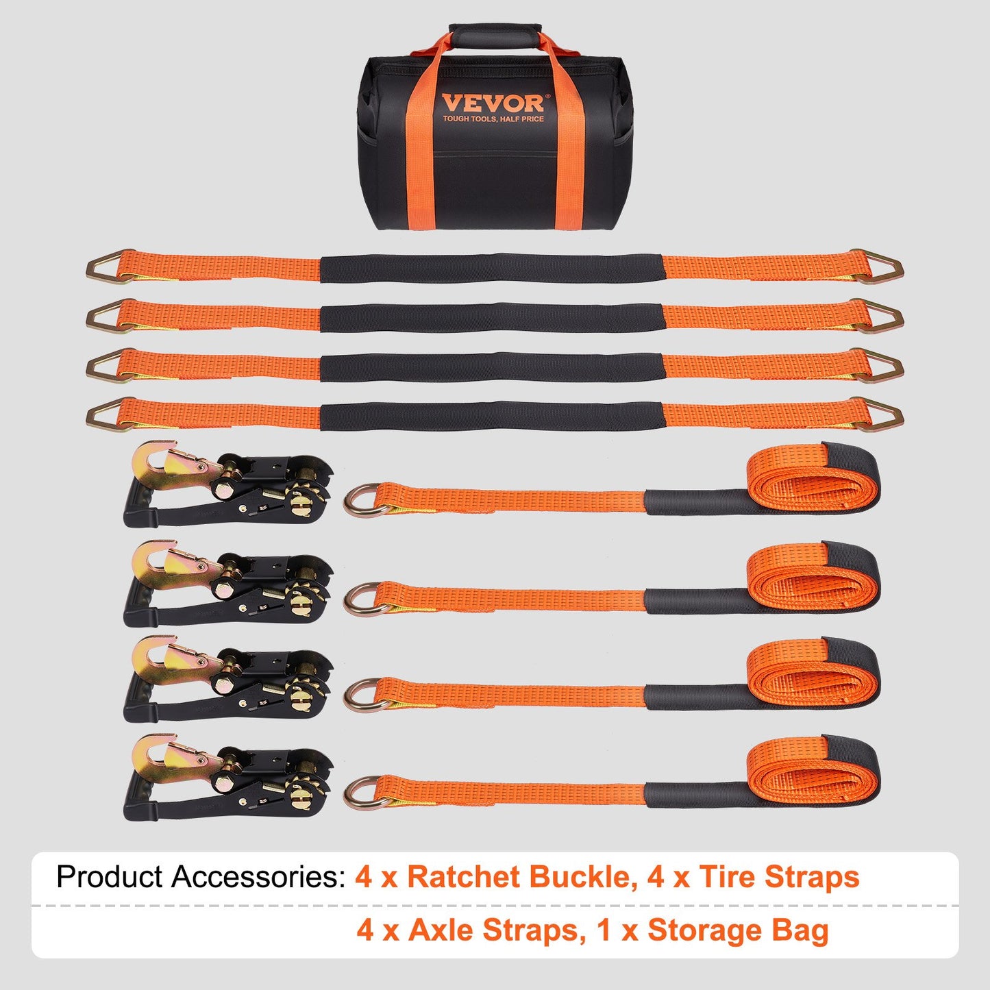 Ratchet Tie Down Straps Kit, 2" x 120" Tire Straps, 5512 LBS Working Load, 11023 LBS Breaking Strength, Car Tie Down Straps with Snap Hooks for Passenger Car, Truck, Trailer, 4-Pack