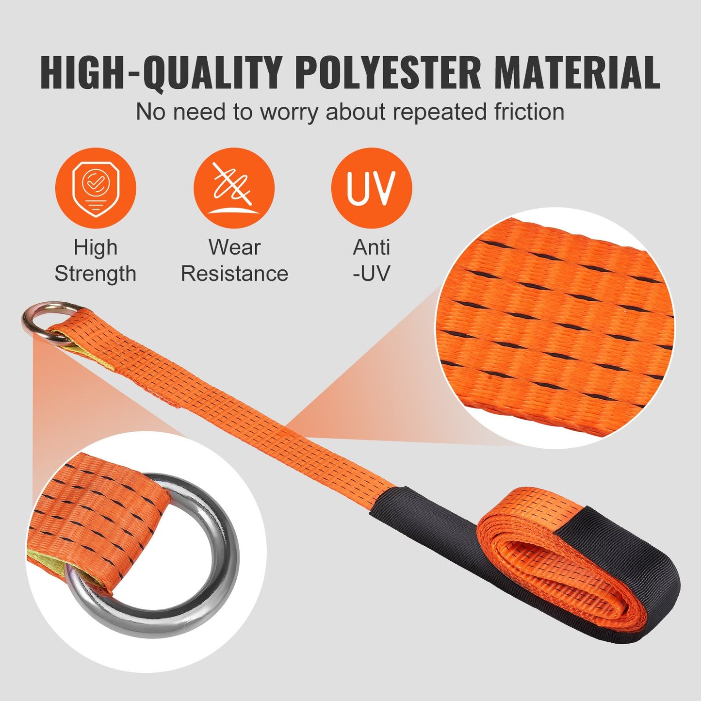 Car Tie Down with Chain Anchors, Lasso Style 2"×120" Tire Strap, 5865 LBS Working Load, 11023 LBS Breaking Strength, with Heavy Duty Latches for Car, ATV, SUV, UTV, Truck, 4-Pack