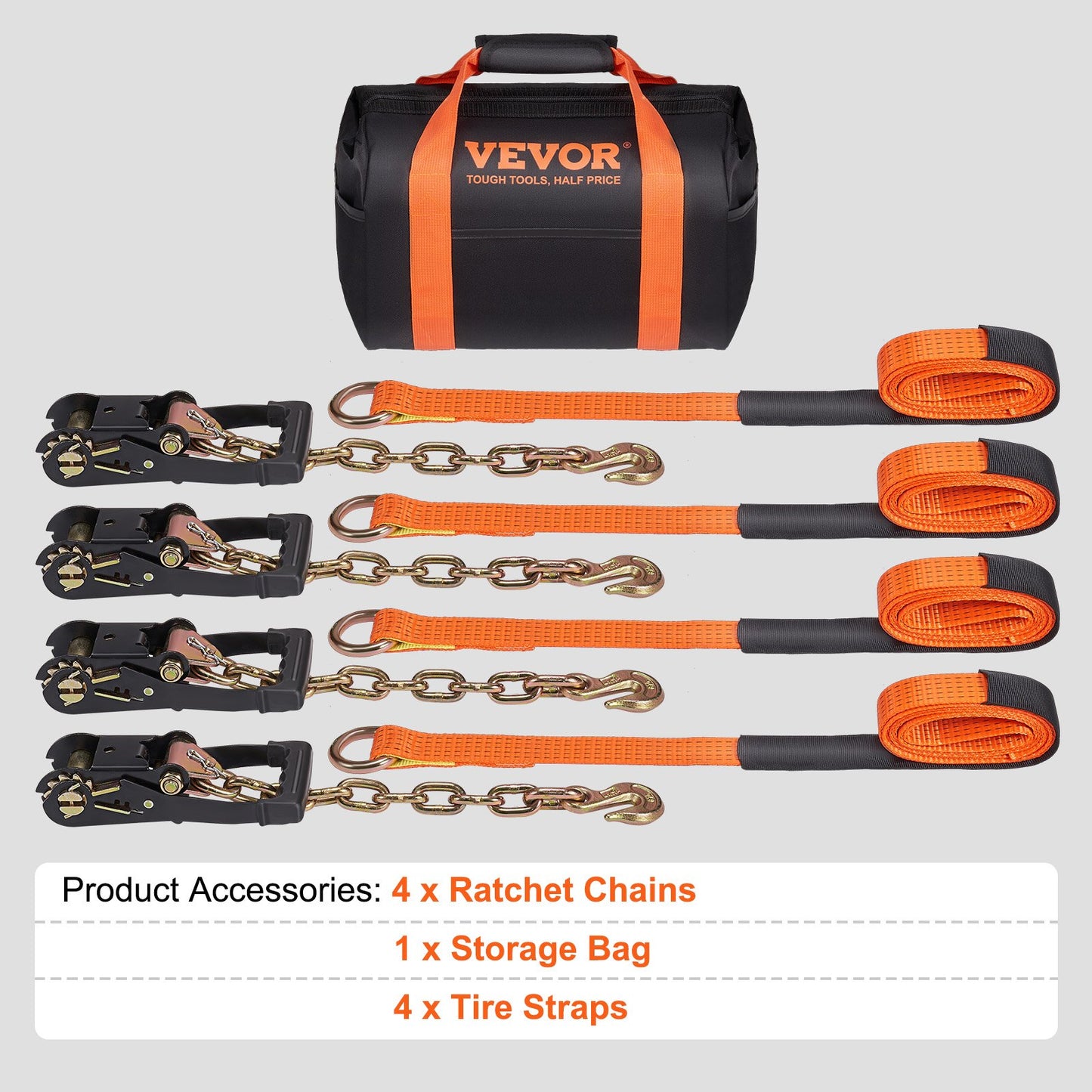 Car Tie Down with Chain Anchors, Lasso Style 2"×120" Tire Strap, 5865 LBS Working Load, 11023 LBS Breaking Strength, with Heavy Duty Latches for Car, ATV, SUV, UTV, Truck, 4-Pack