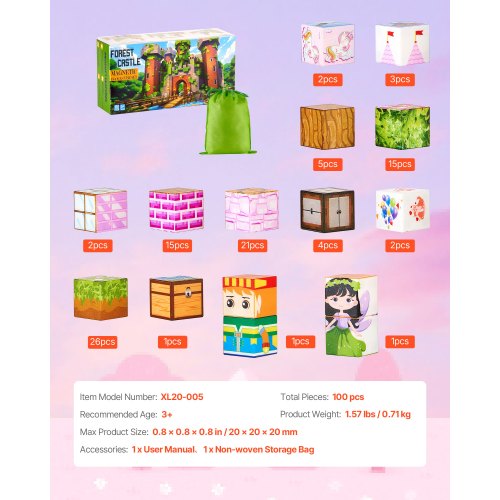 Magnetische Blöcke 100-teilig Prinzessinnenschloss-Set STEM Montessori Sensorisches Spielzeug | EU