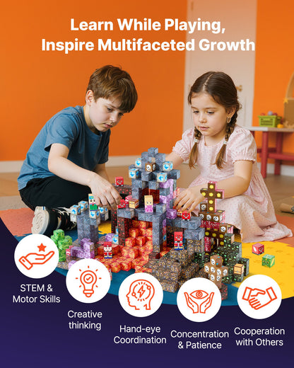 Magnetic Blocks, 100 PCS Dark Castle Set, Magnetic Building Cubes for Kids, STEM Montessori Sensory Toys for Christmas Birthday Gift, Construction Stacking Toy for 3+ Years Old Boys & Girls