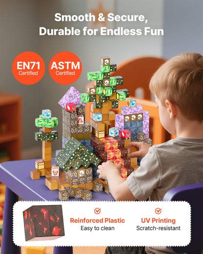 Magnetic Blocks, 100 PCS Dark Castle Set, Magnetic Building Cubes for Kids, STEM Montessori Sensory Toys for Christmas Birthday Gift, Construction Stacking Toy for 3+ Years Old Boys & Girls