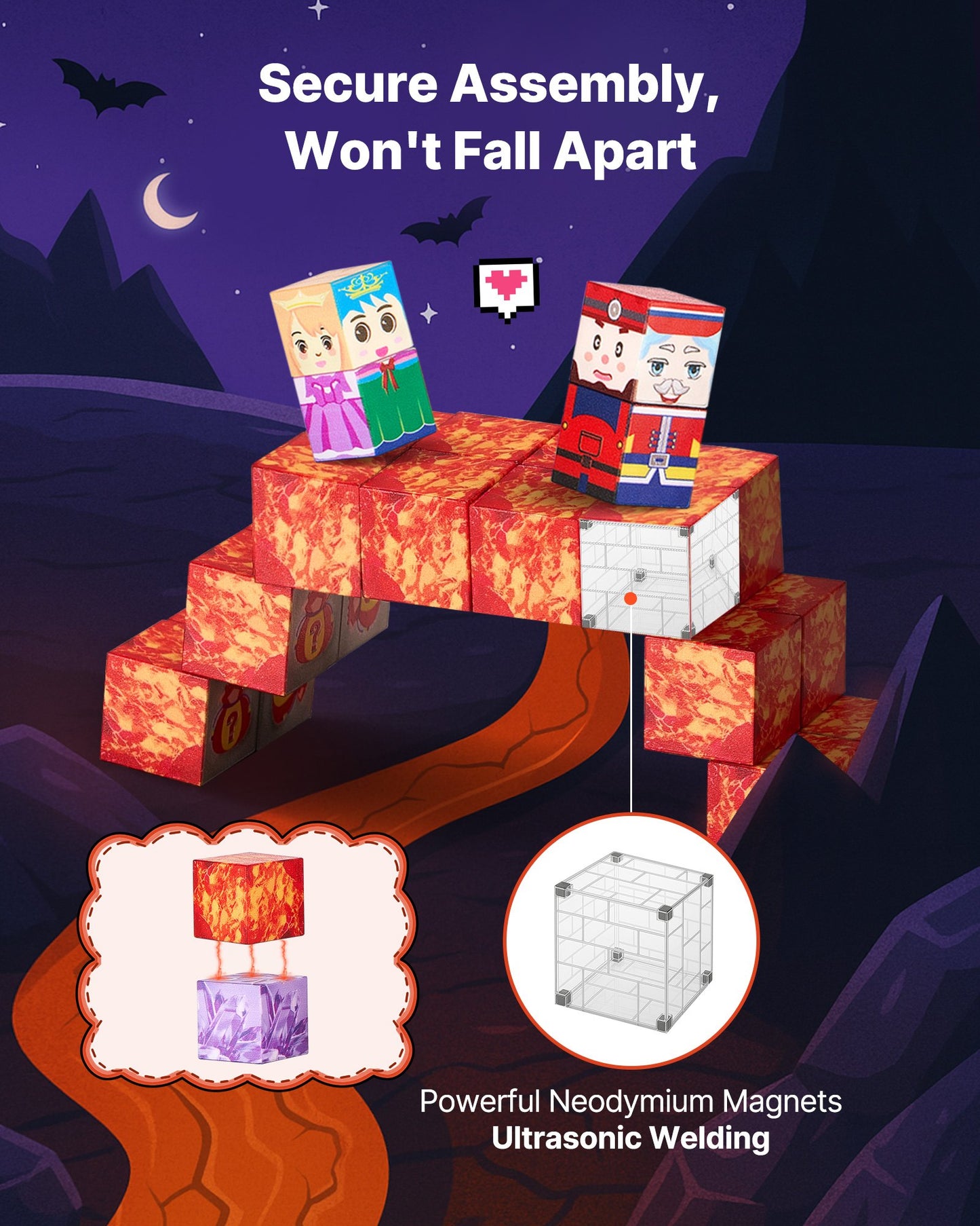 Magnetic Blocks, 150 PCS Dark Castle Set, Magnetic Building Cubes for Kids, STEM Montessori Sensory Toys for Christmas Birthday Gift, Construction Stacking Toy for 3+ Years Old Boys & Girls