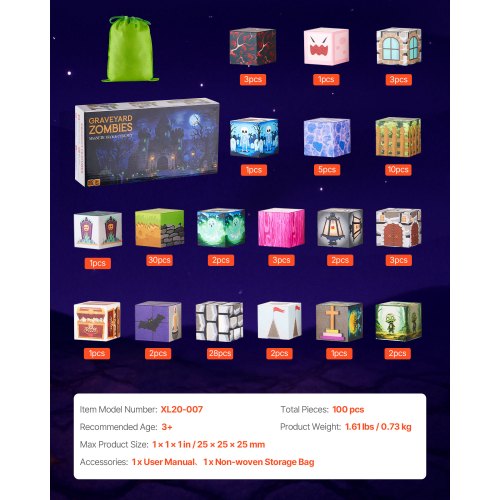 Magnetische Blöcke 100PCS Friedhof Zombies Set STEM Montessori Sensorische Spielzeug