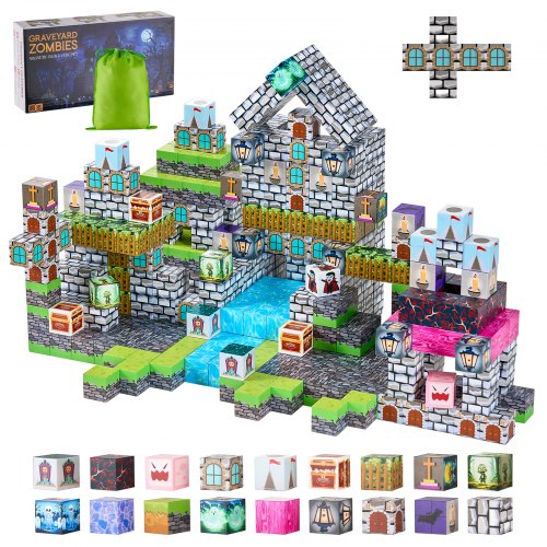 Magnetic Blocks, 100 PCS Cemetery Zombies Set, Magnetic Building Cubes for Kids, STEM Montessori Sensory Toys for Christmas Birthday Gift, Construction Stacking Toy for 3+ Years Old Boys & Girls