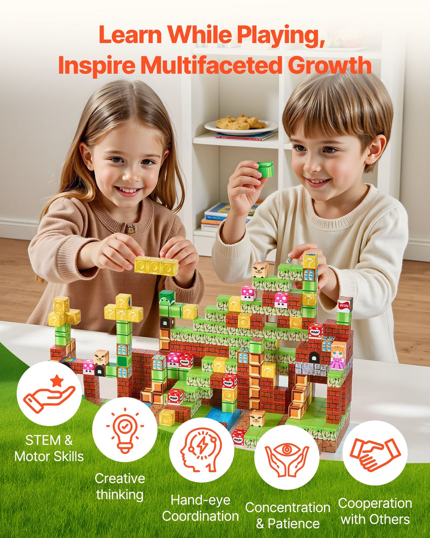Magnetic Blocks, 100 PCS Magnet Blocks Set, Magnetic Building Cubes for Kids, STEM Montessori Sensory Toys for Christmas Birthday Gift, Construction Stacking Toy for 3+ Years Old Boys & Girls