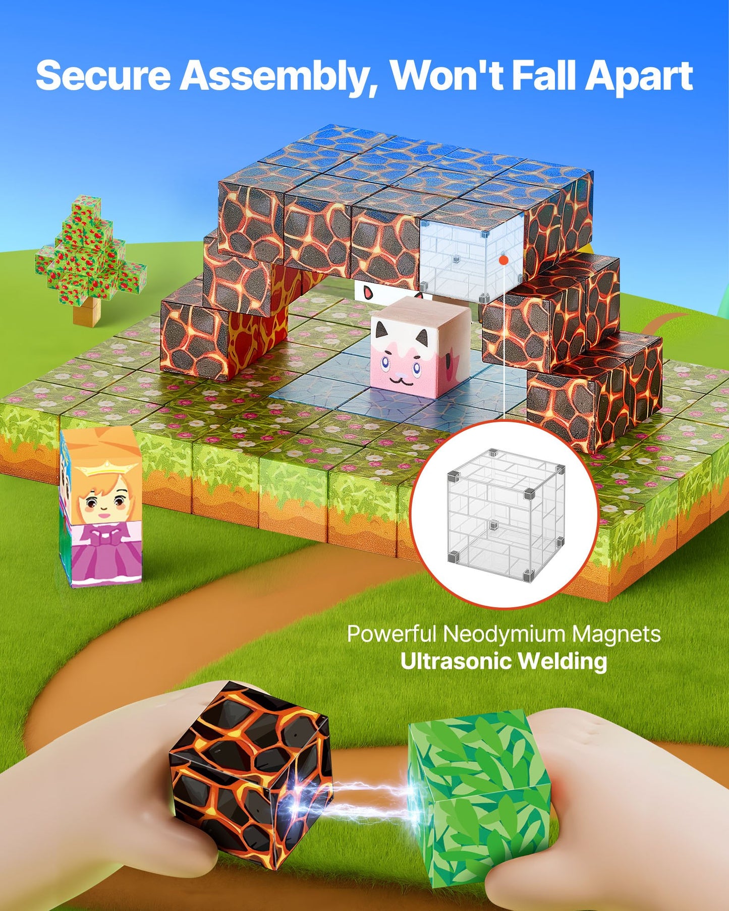 Magnetic Blocks, 150 PCS Forest Castle Set, Magnetic Building Cubes for Kids, STEM Montessori Sensory Toys for Christmas Birthday Gift, Construction Stacking Toy for 3+ Years Old Boys & Girls