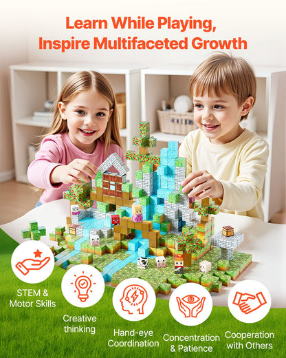 Magnetic Blocks, 150 PCS Forest Castle Set, Magnetic Building Cubes for Kids, STEM Montessori Sensory Toys for Christmas Birthday Gift, Construction Stacking Toy for 3+ Years Old Boys & Girls