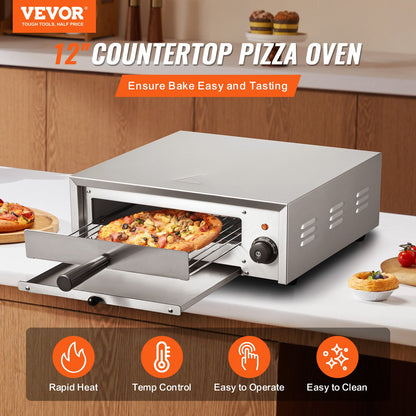 Electric Pizza Oven 12-inch 1500W 122-662℉ Temp Range Removable Crumb Tray