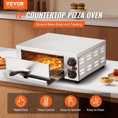 Electric countertop pizza oven 12" 1500W Adjustable temp 0-120min timer