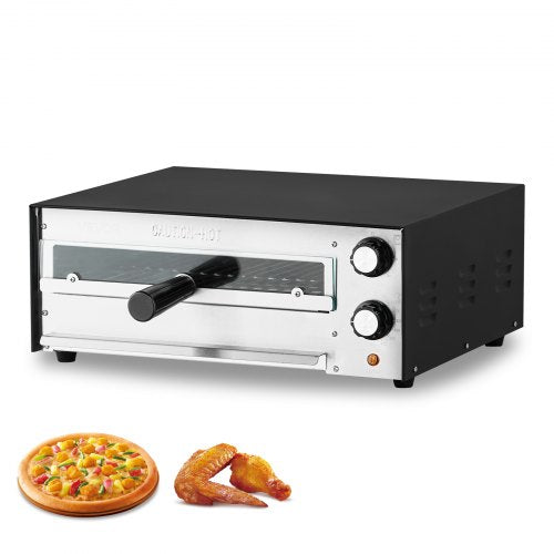 Electric Pizza Oven, 12-inch Countertops Pizza Ovens, 572°F Max Temp, 1450W Indoor Pizzas Maker w/Timing & Temp Control, Pizza Cooker w/Dual Heat Tube, Crumb Tray, for Diner and Home Kitchen