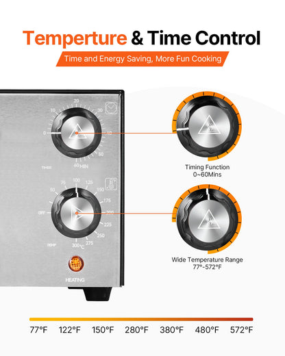 Electric Pizza Oven, 12-inch Countertops Pizza Ovens, 572°F Max Temp, 1450W Indoor Pizzas Maker w/Timing & Temp Control, Pizza Cooker w/Dual Heat Tube, Crumb Tray, for Diner and Home Kitchen