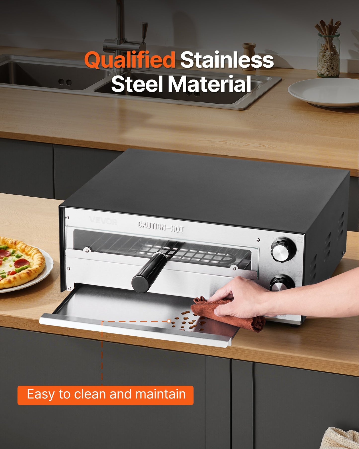 Electric Pizza Oven, 12-inch Countertops Pizza Ovens, 572°F Max Temp, 1450W Indoor Pizzas Maker w/Timing & Temp Control, Pizza Cooker w/Dual Heat Tube, Crumb Tray, for Diner and Home Kitchen