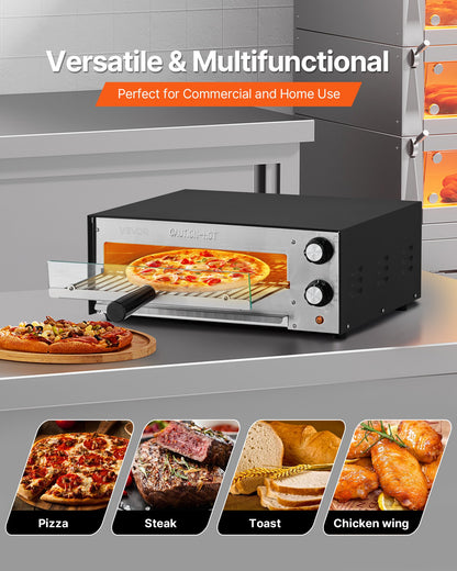 Electric Pizza Oven, 12-inch Countertops Pizza Ovens, 572°F Max Temp, 1450W Indoor Pizzas Maker w/Timing & Temp Control, Pizza Cooker w/Dual Heat Tube, Crumb Tray, for Diner and Home Kitchen
