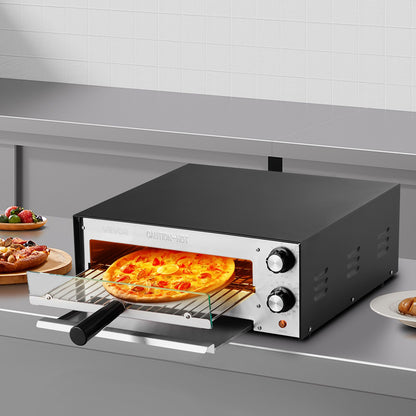 Electric Pizza Oven, 12-inch Countertops Pizza Ovens, 572°F Max Temp, 1450W Indoor Pizzas Maker w/Timing & Temp Control, Pizza Cooker w/Dual Heat Tube, Crumb Tray, for Diner and Home Kitchen