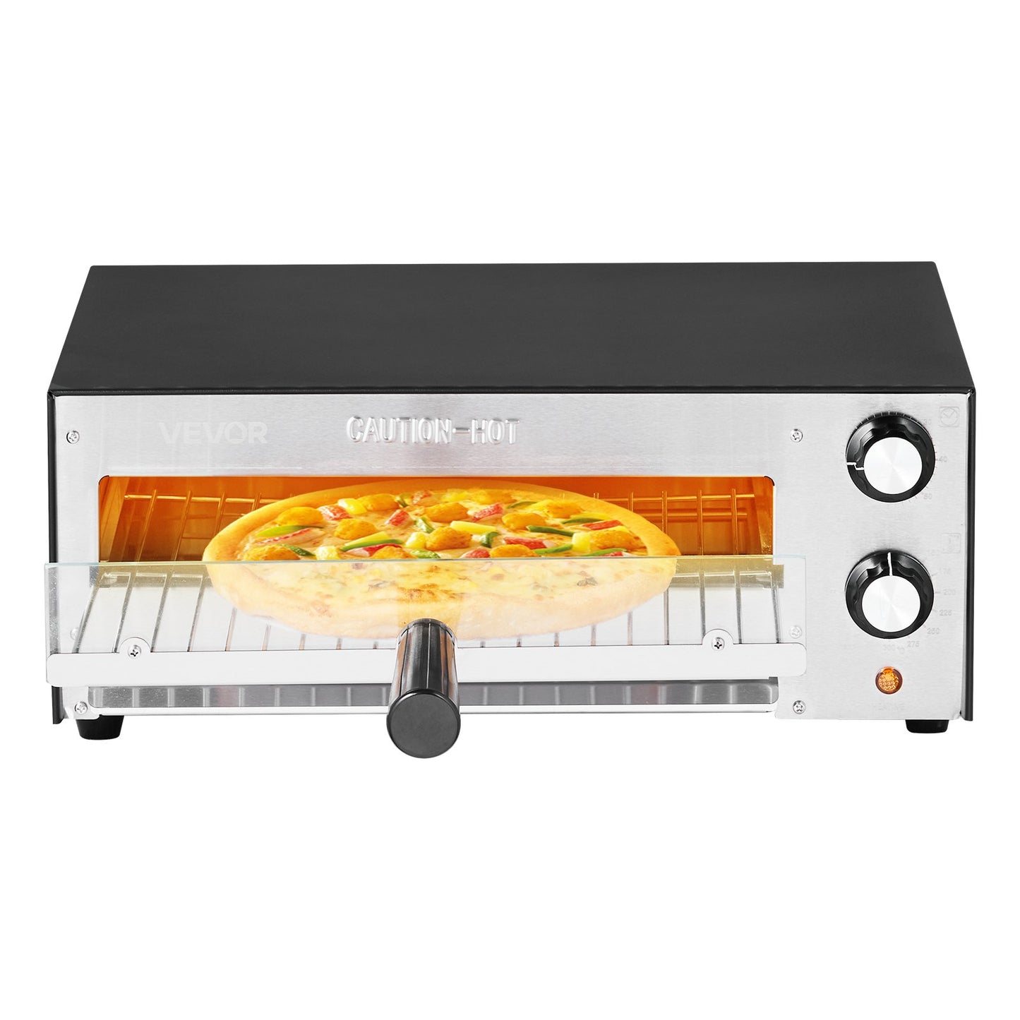 Electric Pizza Oven, 12-inch Countertops Pizza Ovens, 572°F Max Temp, 1450W Indoor Pizzas Maker w/Timing & Temp Control, Pizza Cooker w/Dual Heat Tube, Crumb Tray, for Diner and Home Kitchen