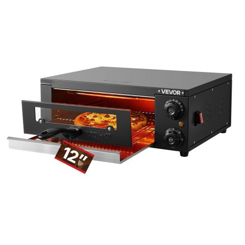 Electric Pizza Oven, 12 in Countertop Pizza Oven, 77 to 572°F Temp Range, 1450W Indoor Pizzas Maker w/Timing & Temp Control, Pizzas Cooker w/Dual Heat Tube, Grill Rack, for Kitchen & Commercial