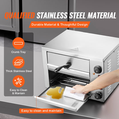 Elektrischer Pizzaofen für die Arbeitsplatte, 12 Zoll, einstellbare Temperatur, 0–120-Minuten-Timer