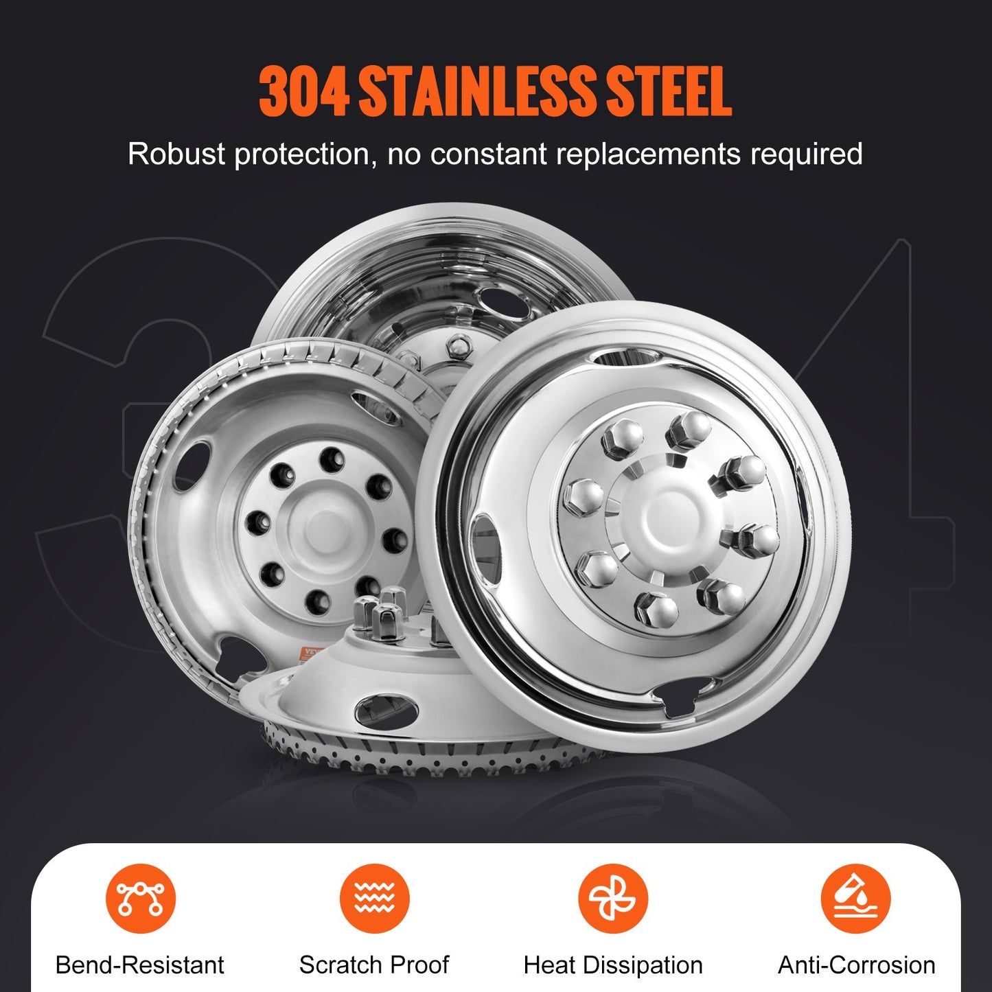 16-inch Wheel Simulators, 304 Stainless Steel Wheel Simulator Kit with Mirror Polished Finish, 2 Front and 2 Rear Wheel Covers Fit for Ford F350 (1974-1998), 4 pcs