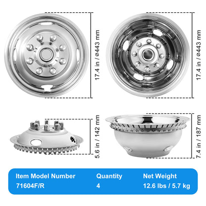 16-inch Wheel Simulators, 304 Stainless Steel Wheel Simulator Kit with Mirror Polished Finish, 2 Front and 2 Rear Wheel Covers Fit for Ford F350 (1974-1998), 4 pcs