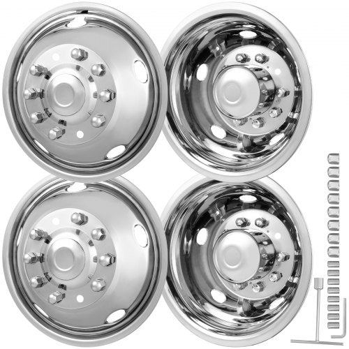 19.5-inch 10 Lug Wheel Simulators, 304 Stainless Steel Wheel Simulator Kit with Mirror Polished Finish, 2 Front and 2 Rear Wheel Covers Fit for For Ford F450/F550 (2005-2020), 4 pcs