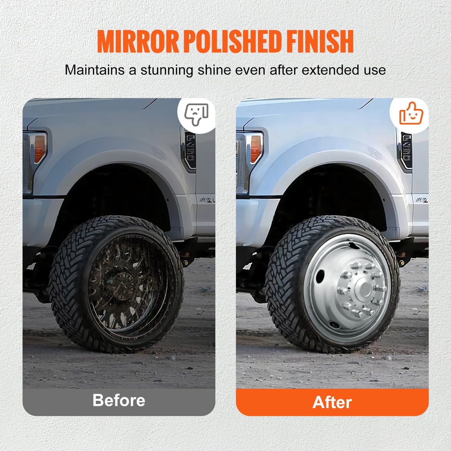 19.5-inch 10 Lug Wheel Simulators, 304 Stainless Steel Wheel Simulator Kit with Mirror Polished Finish, 2 Front and 2 Rear Wheel Covers Fit for For Ford F450/F550 (2005-2020), 4 pcs