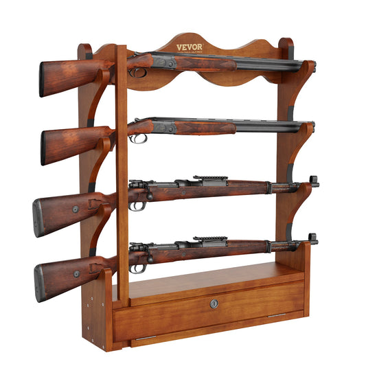 Gun Rack 4-Tier Wood Gun Rack Wall Mounted Gun Display Rack Holds 4 Rifles