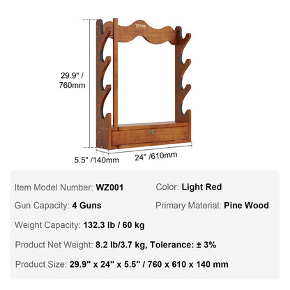 VEVOE Gun Rack, Wood Gun Rack Wall Mount, Gun Display Rack holds 4 Rifles, Shotguns, 132 lb Heavy Duty Wall Storage Display Rifle Rack with Soft Padding