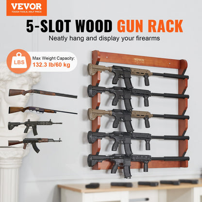 Gun Rack 5-fack Wood Gun Rack Väggmonterad Gun Display Rack rymmer 5 gevär