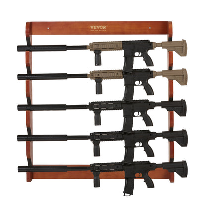 Gun Rack 5-fack Wood Gun Rack Väggmonterad Gun Display Rack rymmer 5 gevär