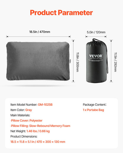 Camping Pillow, Memory Foam Travel Pillow with Double-Sided Cover, Portable Backpacking Pillows with Removable & Washable Cover and Storage Bag, Perfect for Camping, Air Travel, Hiking, Office