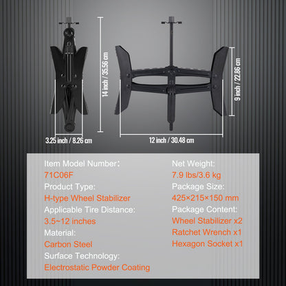 Hjulklossstabilisator 2 set för husbilar med spärrnyckel