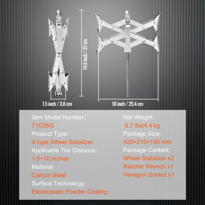 Camper Wheel Chock Stabilizer, X-Shaped RV Stabilizer Wheel Chock, Fits 1.5" to 10" Tire Space, 2 Sets of Wheel Chocks with Ratchet Wrench and Storage Bag for Campers Travel Trailers Trucks