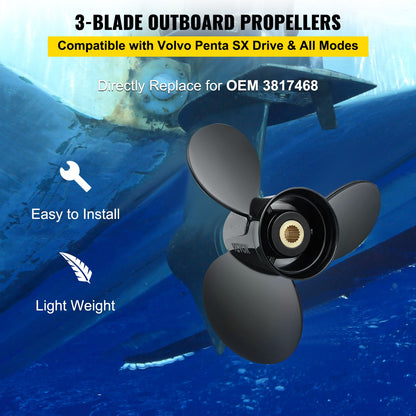 Utombordspropeller, Ersätt för OEM 3817468, 3-blads 14,5\" x 19\" Båtpropeller i aluminium, kompatibel med Volvo Penta SX Drive Alla modeller, med 19 kuggsplines, RH