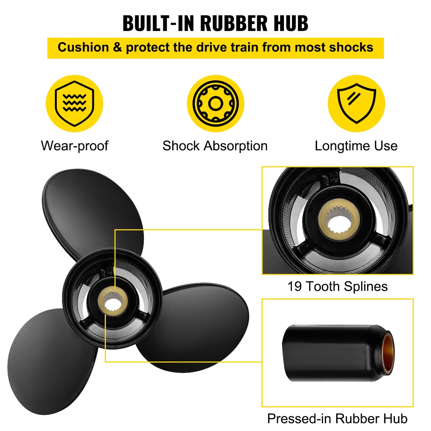 Außenbordpropeller, ersetzt OEM 3817469, 3-Blatt-Bootspropeller aus Aluminium mit 14 1/4 x 21 Steigung, kompatibel mit Volvo Penta SX Drive, alle Modelle, mit 19-Zahn-Keilwellen, rechts