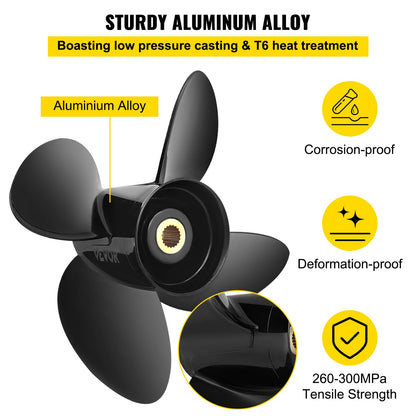 Außenbordpropeller, ersetzt OEM 3587522, 4-Blatt 14 1/4" x 19" Aluminium-Bootspropeller, kompatibel mit Volvo Penta SX-Antrieb, alle Modelle, mit 19-Zahn-Keilwellen, rechts