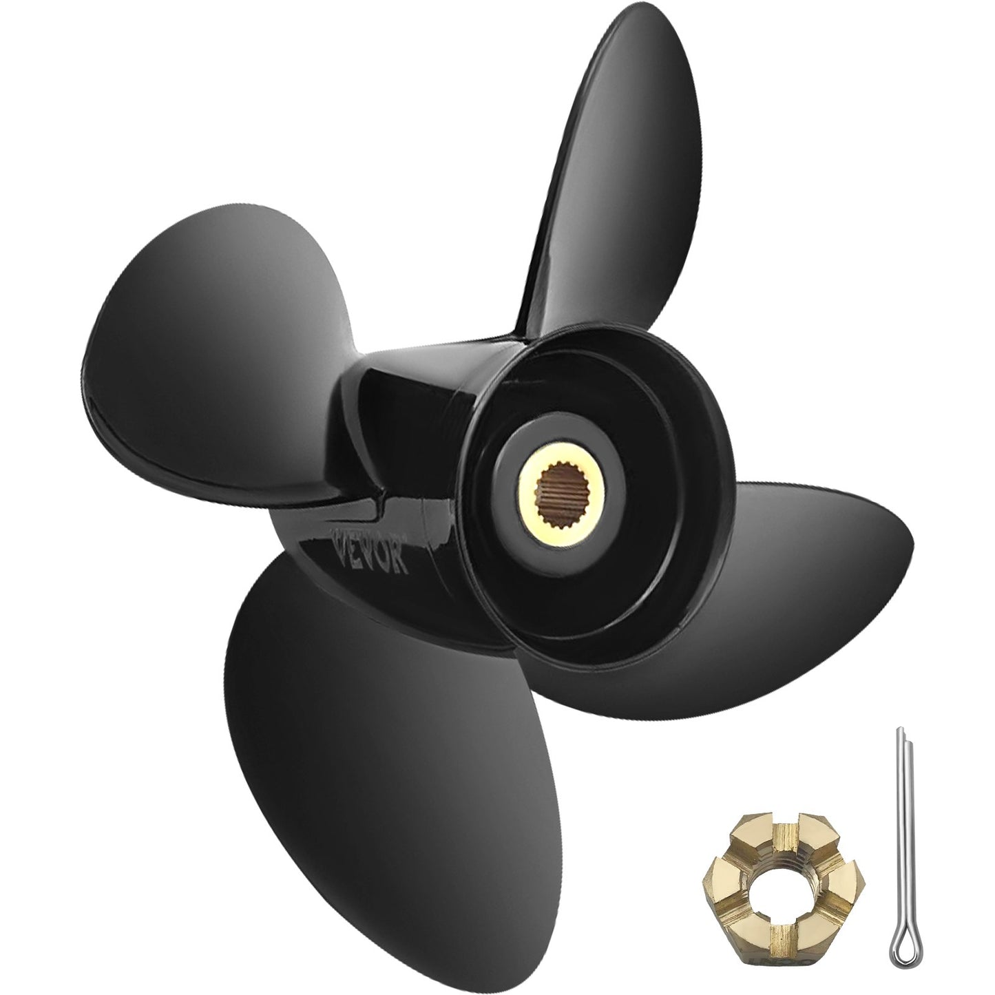 Außenbordpropeller, ersetzt OEM 3587522, 4-Blatt 14 1/4" x 19" Aluminium-Bootspropeller, kompatibel mit Volvo Penta SX-Antrieb, alle Modelle, mit 19-Zahn-Keilwellen, rechts