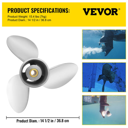 Außenbordpropeller, ersetzt OEM 3860709, 3-Blatt-Stahl-Bootspropeller mit 14,5 x 21 Zoll Steigung, kompatibel mit allen Modellen des Volvo Penta SX-Antriebs, mit 19-Zahn-Keilwellen, rechts