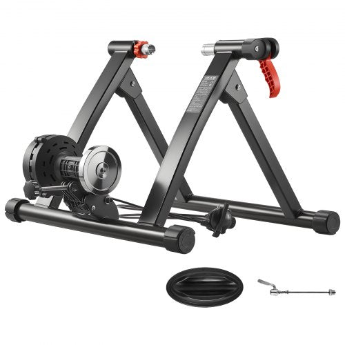 Bike Trainer, 6 Level Resistance, 26-29 in & 700C Wheels, Foldable Magnetic Bicycle Stationary Stand for Indoor Exercise Riding with Quick Release Skewer & Front Wheel Riser Block for Road Bikes