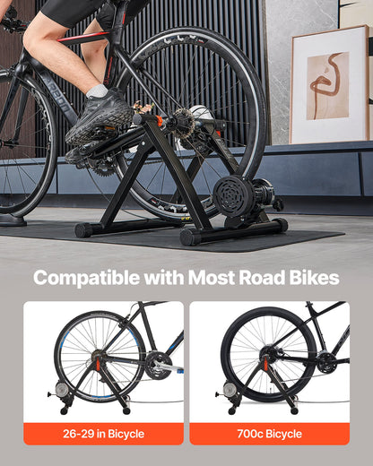 Bike Trainer, 6 Level Resistance, 26-29 in & 700C Wheels, Foldable Magnetic Bicycle Stationary Stand for Indoor Exercise Riding with Quick Release Skewer & Front Wheel Riser Block for Road Bikes