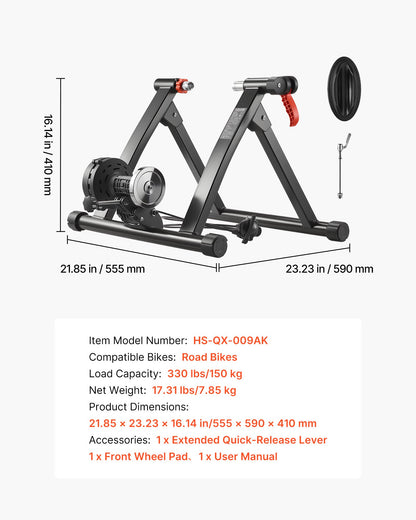 Bike Trainer, 6 Level Resistance, 26-29 in & 700C Wheels, Foldable Magnetic Bicycle Stationary Stand for Indoor Exercise Riding with Quick Release Skewer & Front Wheel Riser Block for Road Bikes